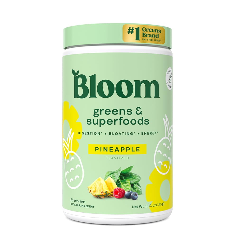 Pre-Order | Arrives in 5–10 Days –
Bloom Nutrition Superfood Greens Powder, Digestive Enzymes with Probiotics and Prebiotics, Gut Health, Bloating Relief for Women, Chlorella, Green Juice Mix with Beet Root Powder, 25 SVG, Pineapple