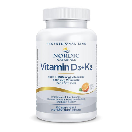 Pre-Order | Arrives in 5–10 Days – Nordic Naturals Professional Grade Vitamin D3+K2 Supplement, Orange Flavor - 60 Soft Gels - 4000 IU Vitamin D3 & 180 mcg K2- Promotes Calcium Balance & Immune Function - Non-GMO - 30 Servings
