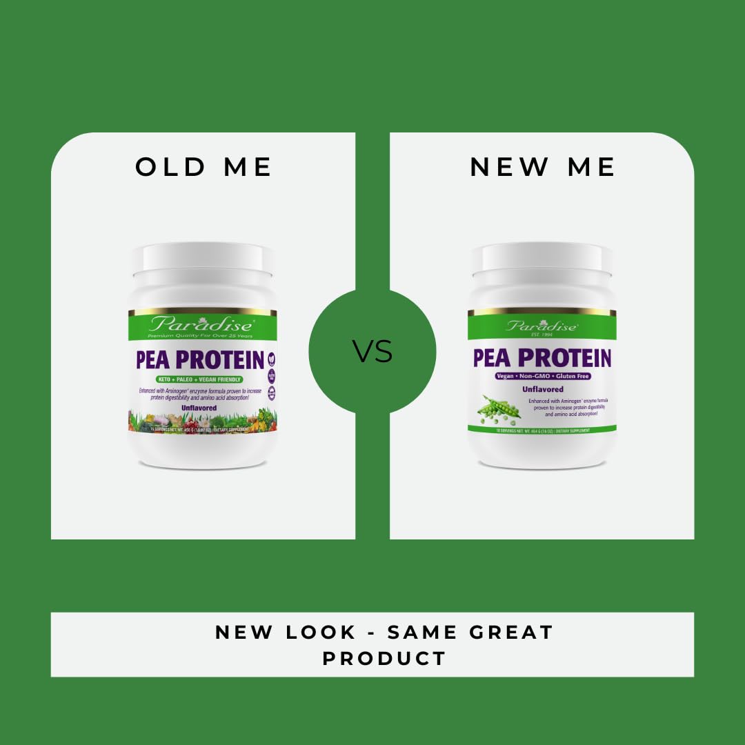 Pre-Order | Arrives in 5–10 Days – Paradise Herbs Pea Protein Powder, Organic, Keto, Paleo, Vegan, Non GMO, Gluten Free, Unflavored, 15 Servings, 450 G (15.87oz)