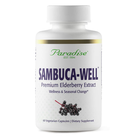 Pre-Order | Arrives in 5–10 Days – Paradise Herbs Sambuca-Well, Sambucas Nigra, European Elderberry 50:1 Extract, Super Potent, Ultra Pure, Vegan, Non GMO, Gluten Free, 60 Vegetarian Capsules
