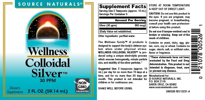Pre-Order | Arrives in 5–10 Days – Source Naturals Wellness Colloidal Silver 30 ppm, Supports Physical Well Being* - 2 Fluid oz
