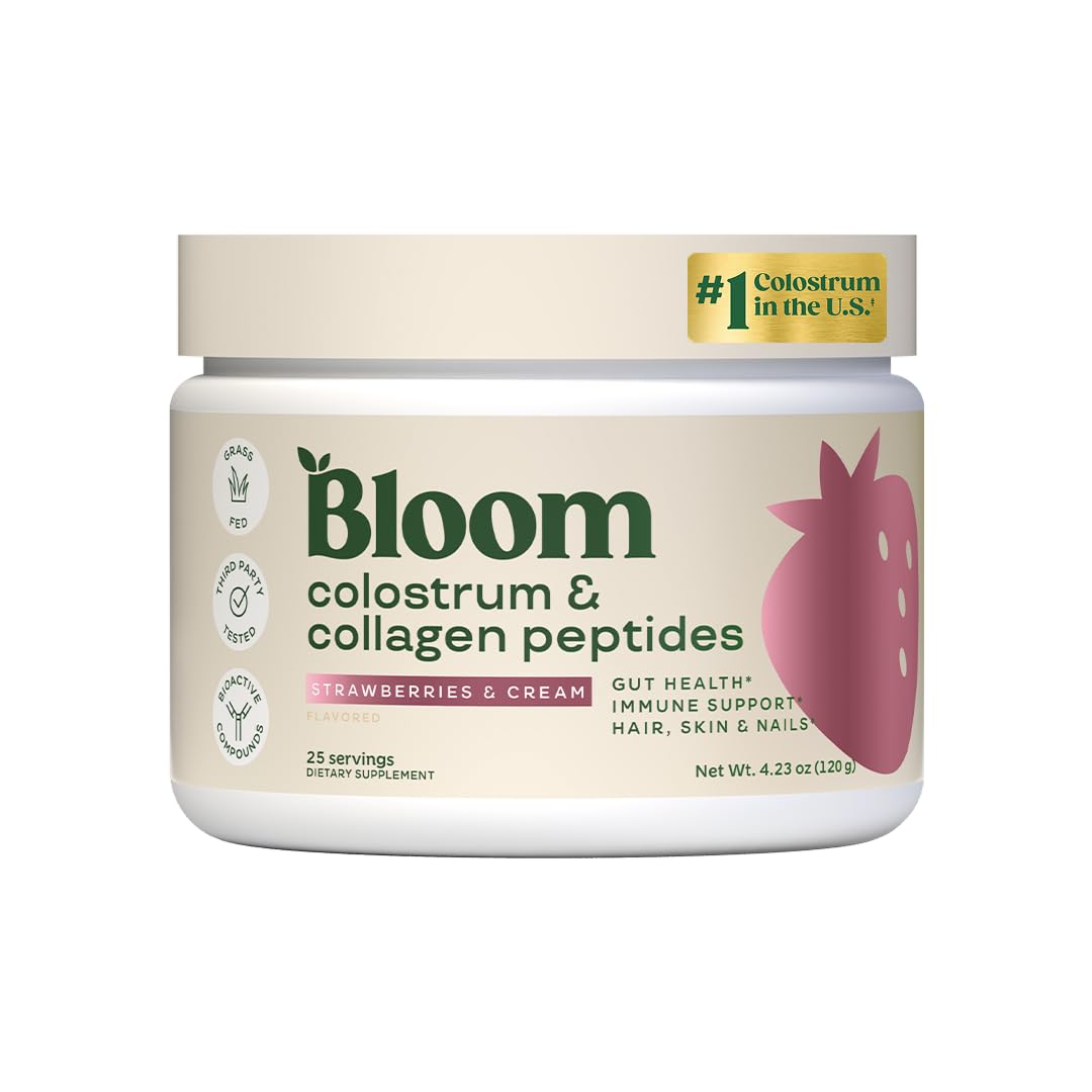 Pre-Order | Arrives in 5–10 Days –
Bloom Nutrition Bovine Colostrum Powder for Gut Health, Immune Support, Hair Growth & Beauty Supplement, Gluten Free, Sugar Free | Strawberries & Cream, 25 Servings