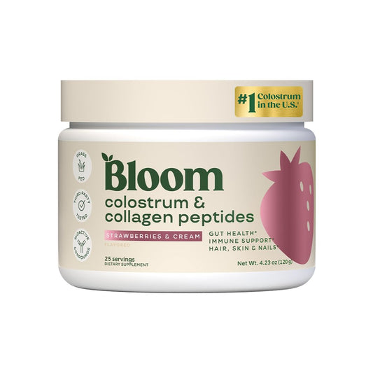 Pre-Order | Arrives in 5–10 Days – 
Bloom Nutrition Bovine Colostrum Powder for Gut Health, Immune Support, Hair Growth & Beauty Supplement, Gluten Free, Sugar Free | Strawberries & Cream, 25 Servings