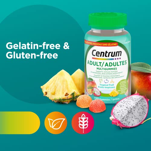 Pre-Order | Arrives in 5–10 Days – Centrum Adult MultiGummies Tropical Fruit Multivitamin and Multimineral Supplement, Pineapple-Mango, Dragonfruit, and Passionfruit Flavours, 120 count