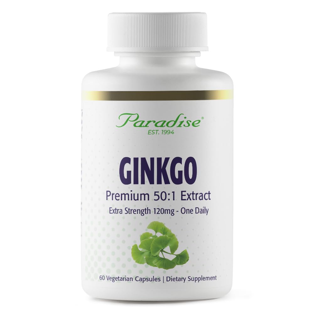 Pre-Order | Arrives in 5–10 Days – Paradise Herbs Ginkgo Biloba Extract, Super Potent, Ultra Pure, Vegan, Non GMO, Gluten Free, 60 Vegetarian Capsules