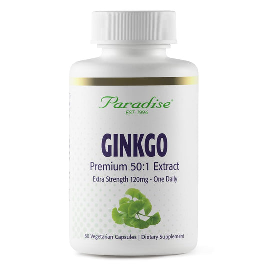 Pre-Order | Arrives in 5–10 Days – Paradise Herbs Ginkgo Biloba Extract, Super Potent, Ultra Pure, Vegan, Non GMO, Gluten Free, 60 Vegetarian Capsules