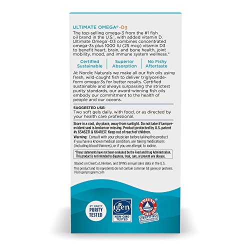 Pre-Order | Arrives in 5–10 Days – Nordic Naturals Ultimate Omega-D3, Lemon Flavor - 120 Soft Gels - 1280 mg Omega-3 + 1000 IU Vitamin D3 - Omega-3 Fish Oil - EPA & DHA - Promotes Brain, Heart, Joint, & Immune Health - 60 Servings