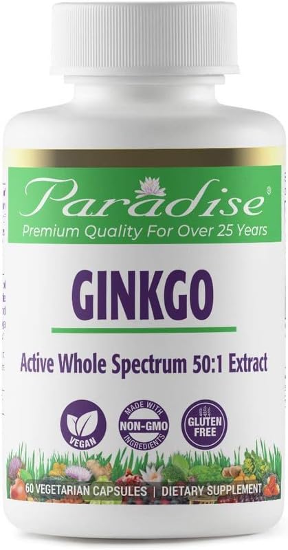 Pre-Order | Arrives in 5–10 Days – Paradise Herbs Ginkgo Biloba Extract, Super Potent, Ultra Pure, Vegan, Non GMO, Gluten Free, 120 Vegetarian Capsules