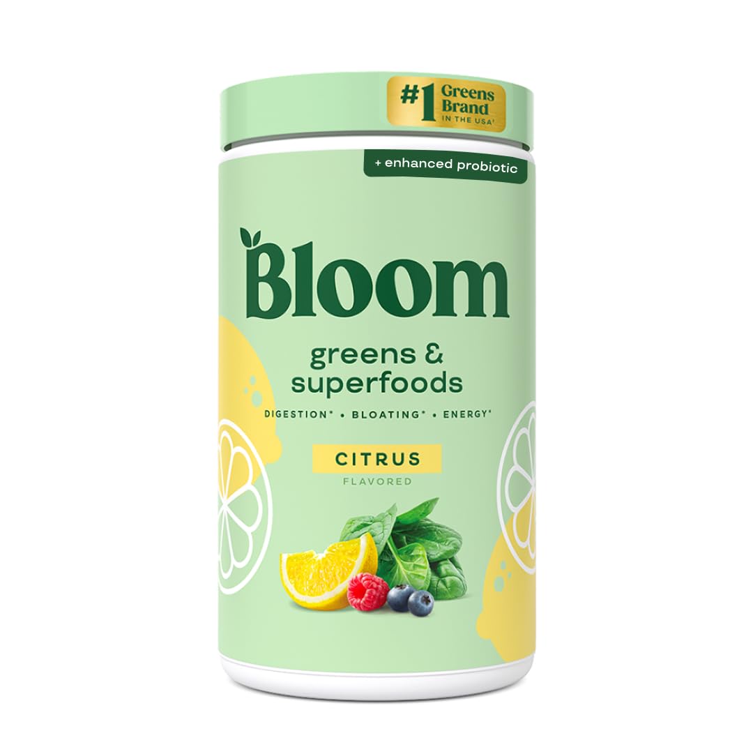 Pre-Order | Arrives in 5–10 Days –
Bloom Nutrition Superfood Greens Powder, Digestive Enzymes with Probiotics and Prebiotics, Gut Health, Bloating Relief for Women, Chlorella, Green Juice Mix with Beet Root Powder, 60 SVG, Citrus
