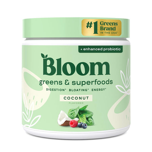 Pre-Order | Arrives in 5–10 Days – 
Bloom Nutrition Superfood Greens Powder, Digestive Enzymes with Probiotics and Prebiotics, Gut Health, Bloating Relief for Women, Chlorella, Green Juice Mix with Beet Root Powder, 30 SVG, Coconut