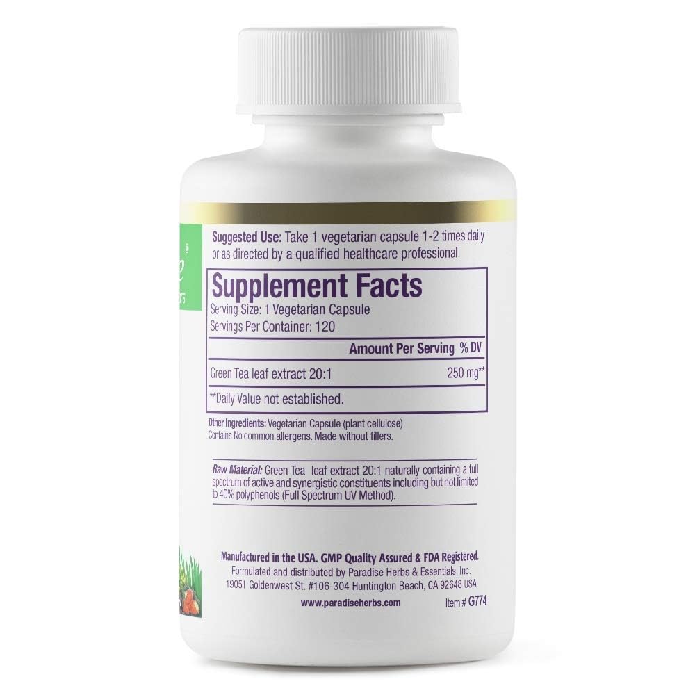 Pre-Order | Arrives in 5–10 Days – Paradise Green Tea Extract, Super Potent, Ultra Pure, 100% Naturally Extracted, Non GMO, Gluten Free, 120 Vegetarian Capsules