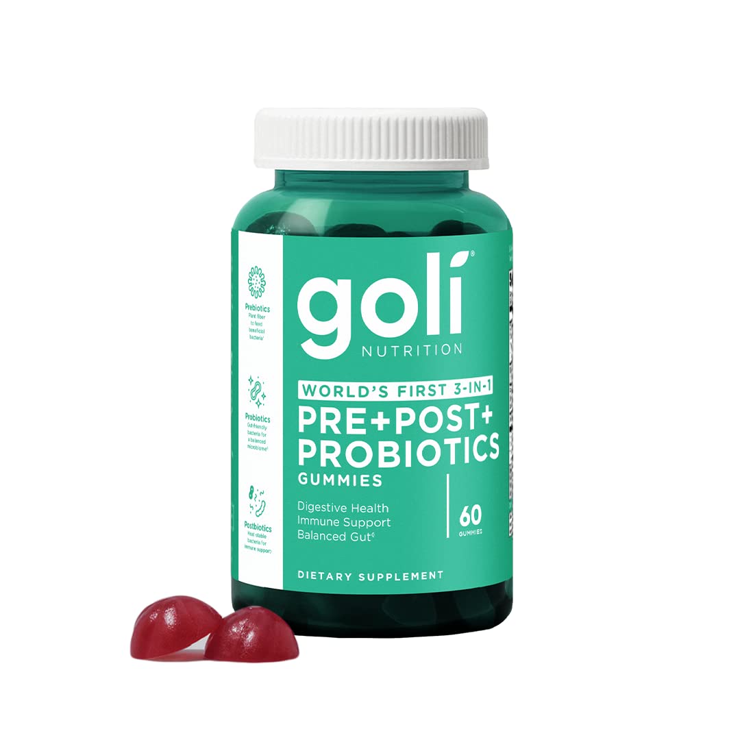 Pre-Order | Arrives in 5–10 Days – Goli Nutritional Supplement, Pre+Post+Probiotics Gummy - 60 Count - World's First 3-in-1 Gluten-Free, Vegan, Non-GMO, and Gelatin-Free.