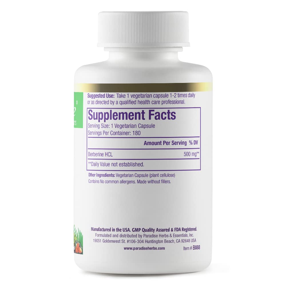 Pre-Order | Arrives in 5–10 Days – Paradise Herbs, Berberine Extract, 500 mg, Pure & Potent Berberine Supplement, Vegan, Non GMO, Gluten Free, 180