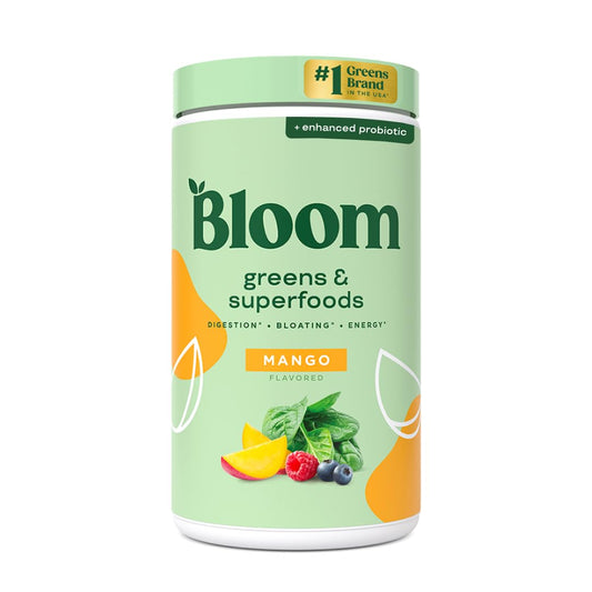 Pre-Order | Arrives in 5–10 Days – 
Bloom Nutrition Superfood Greens Powder, Digestive Enzymes with Probiotics and Prebiotics, Gut Health, Bloating Relief for Women, Chlorella, Green Juice Mix with Beet Root Powder, 60 SVG, Mango
