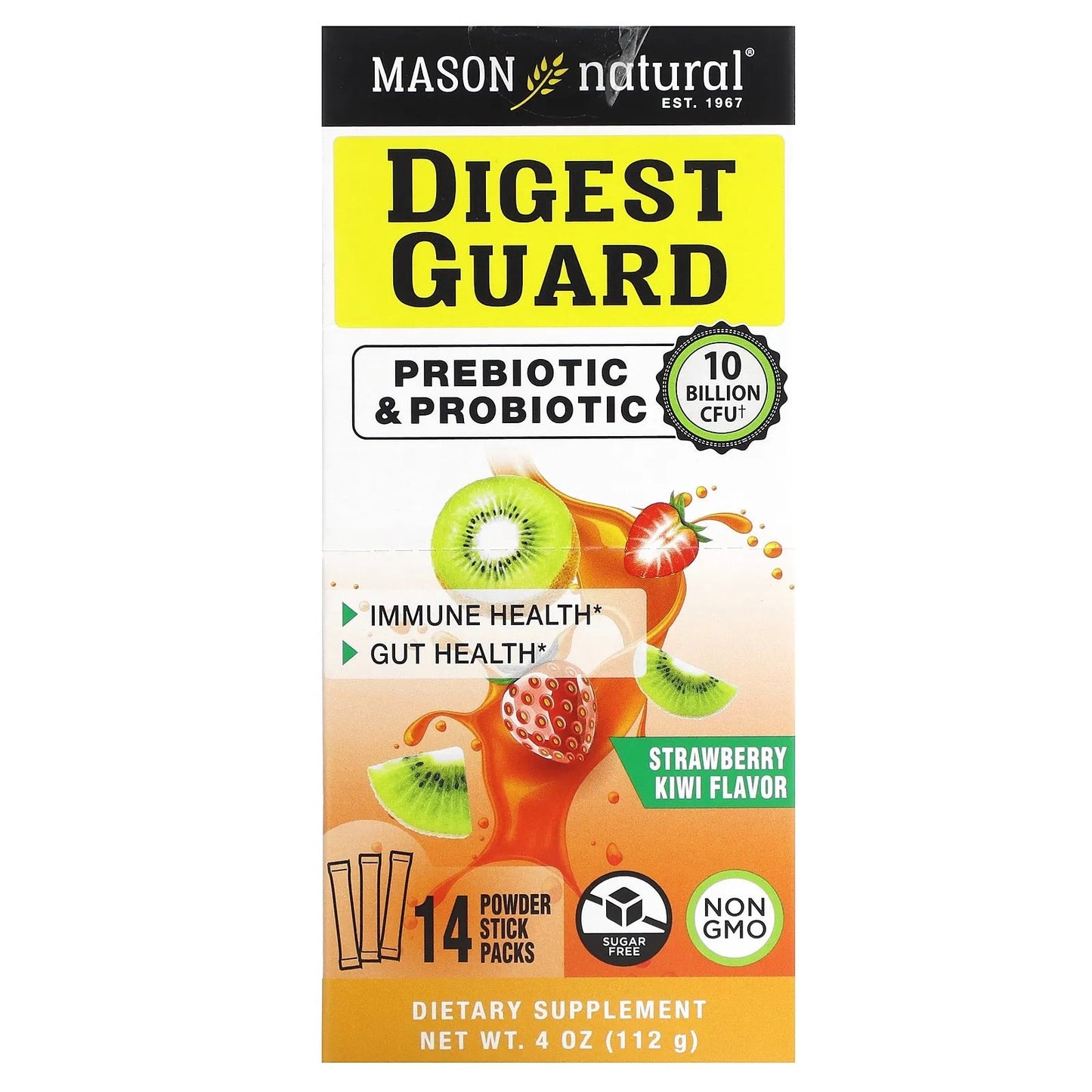 Pre-Order | Arrives in 5–10 Days – Mason Natural
Digest Guard, Strawberry Kiwi, 14 Powder Stick Packs, 0.28 oz (8 g) Each