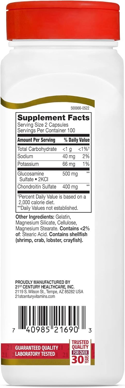 Pre-Order | Arrives in 5–10 Days – 21st Century Glucosamine/Chondroitin, Original Strength, 200 Easy to Swallow Capsules