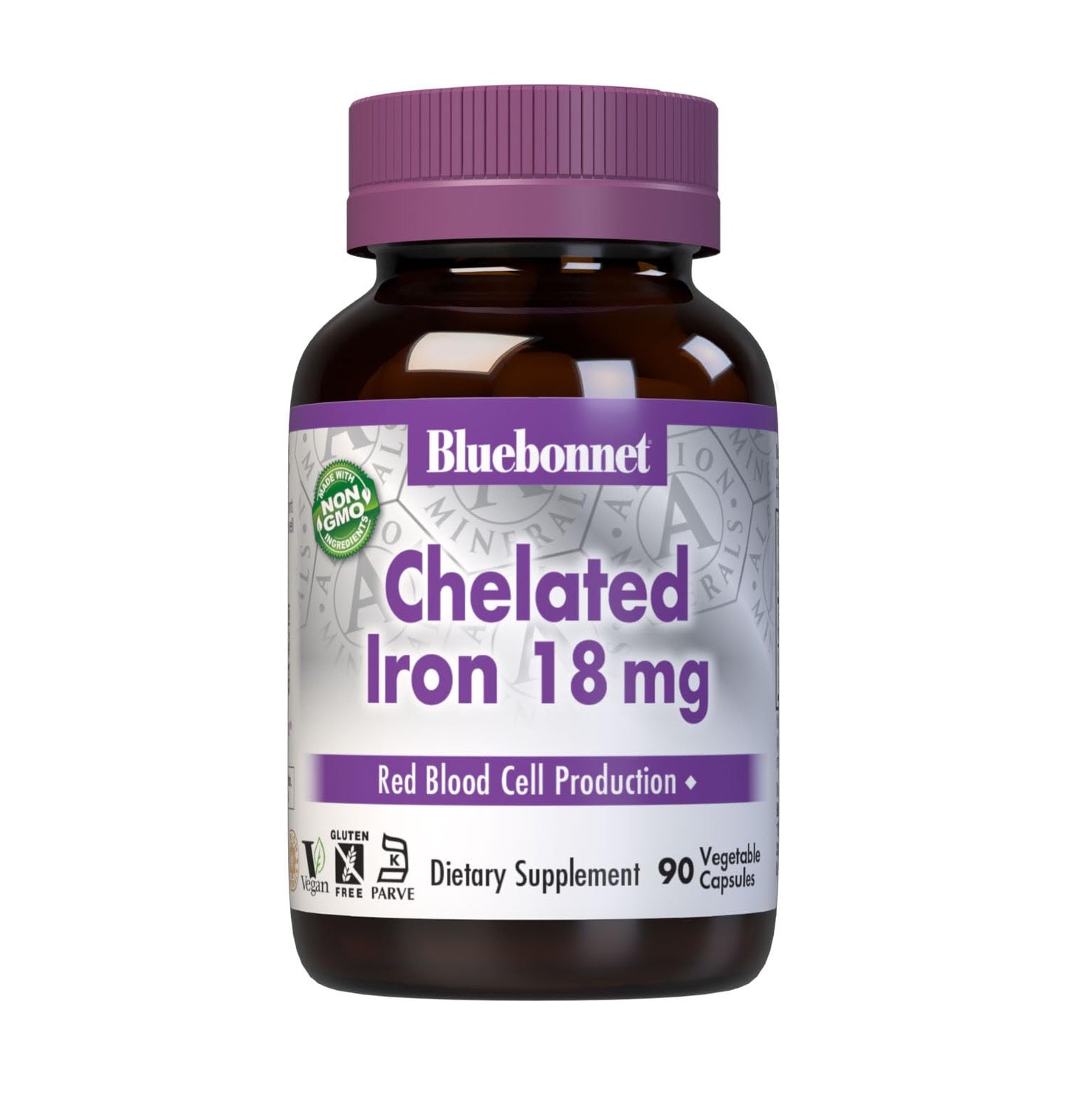 Pre-Order | Arrives in 5–10 Days – Bluebonnet Nutrition Chelated Iron 18 mg - non-constipating Iron - Soy-Free, Gluten-Free, Non-GMO, Kosher Certified, Dairy-Free, Vegan - 90 Vegetable Capsules, 90 Servings