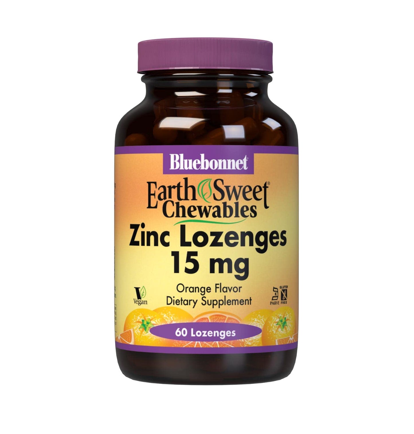 Pre-Order | Arrives in 5–10 Days – Bluebonnet Nutrition Earthsweet Zinc Lozenges 15mg Chewables, Plus 100mg of Vitamin C, Soy-Free, Gluten-Free, Kosher Certified, Dairy-Free, Vegan, Orange Flavored, 60 Lozenges