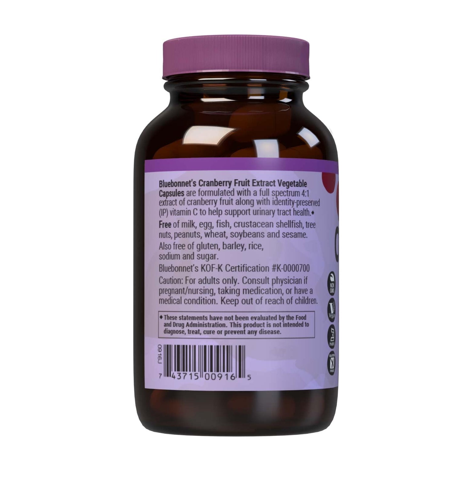 Pre-Order | Arrives in 5–10 Days – Bluebonnet Nutrition Cranberry Fruit Extract, Urinary Tract Support*, Non-GMO, Kosher-Certified, Vegan, Gluten-Free, Soy-Free, Dairy-Free, 60 Vegetable Capsules, 60 Servings