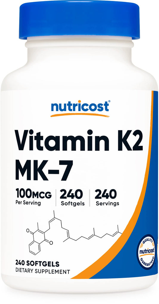 Pre-Order | Arrives in 5–10 Days – 
Nutricost Vitamin K2 MK-7 100 mcg, 240 Softgels - Gluten Free and Non-GMO MK7