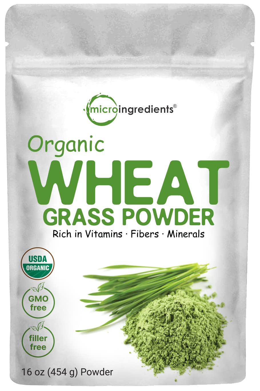 Pre-Order | Arrives in 5–10 Days – Micro Ingredients Sustainably US Grown, Organic Wheat Grass Powder (100% Whole-Leaf), 16 Ounce, Rich in Immune Vitamins, Fibers and Minerals, Support Digestion Function, Vegan Friendly