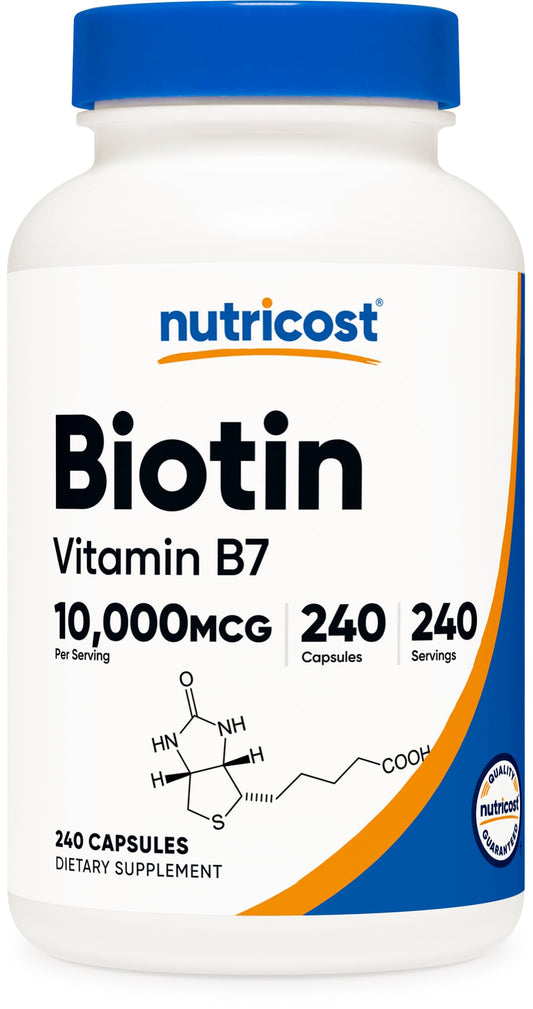 Pre-Order | Arrives in 5–10 Days – Nutricost Biotin (Vitamin B7) 10,000mcg (10mg) Vitamin Supplement, 240 Capsules - Vegetarian, Gluten Free, Quick Release, Non-GMO