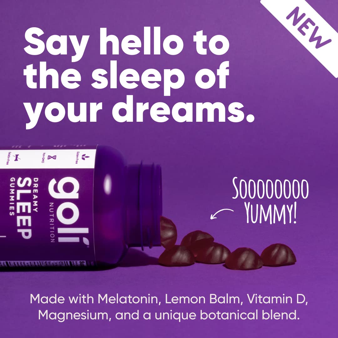 Pre-Order | Arrives in 5–10 Days – Goli Dreamy Sleep Gummy - 60 Count - Melatonin, Vitamin D, Magnesium, and Lemon Balm Extract - Gelatin-Free, Gluten-Free, Vegan & Non-GMO