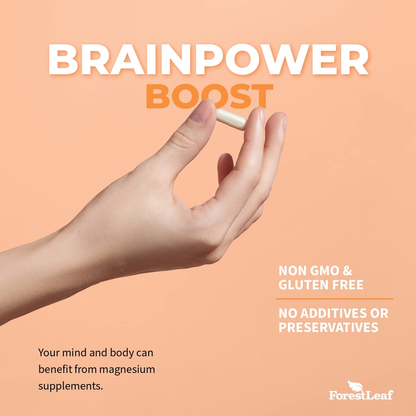 Pre-Order | Arrives in 5–10 Days – Forest Leaf Magnesium L-Threonate Magtein Capsules - 2000mg Magnesium Threonate Supplement Supports Cognitive Function, Focus, Brain, Deep Calm and Sleep for Men & Women | 90 Powder Veg Caps