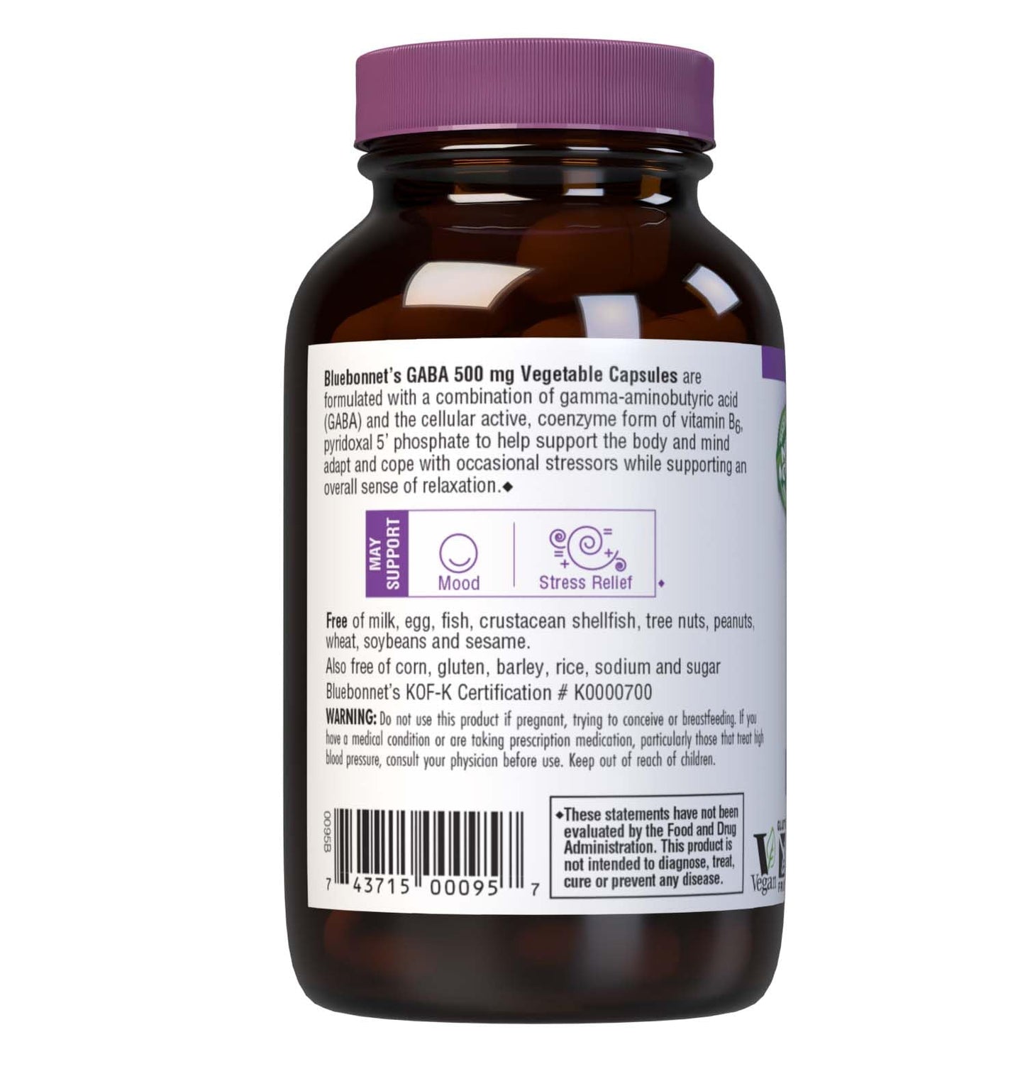 Pre-Order | Arrives in 5–10 Days – BlueBonnet Nutrition GABA 500mg, for Stress Relief*, Supports Relaxation*, Kosher, Vegan, Gluten-Free, Soy-Free, Non-GMO, 60 Count, 60 Servings