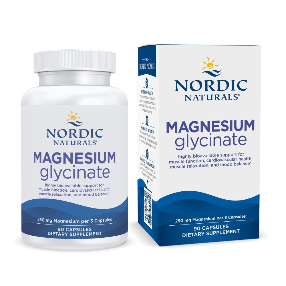 Pre-Order | Arrives in 5–10 Days – Nordic Naturals Vegetarian Magnesium Glycinate Capsules, Unflavored, 90 Count - 250mg Magnesium per Serving - Highly Bioavailable Support for Muscle & Cardiovascular Function - Non-GMO - 30 Servings