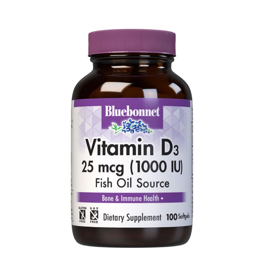 Pre-Order | Arrives in 5–10 Days – Bluebonnet Nutrition Vitamin D3 1000 IU Softgels, Aids in Muscle and Skeletal Growth, Cholecalciferol from Fish Oil, Non GMO, Gluten Free, Soy Free, Dairy Free, 100 Softgels