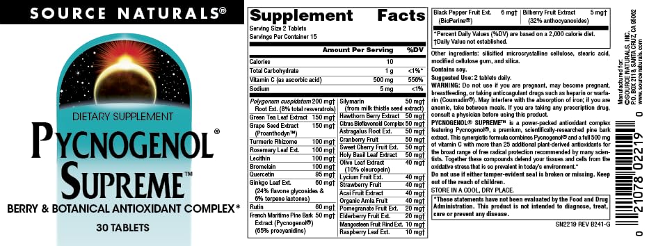 Pre-Order | Arrives in 5–10 Days – Source Naturals Pycnogenol Supreme, Berry & Botanical Antioxidant Complex* - 30 Tablets