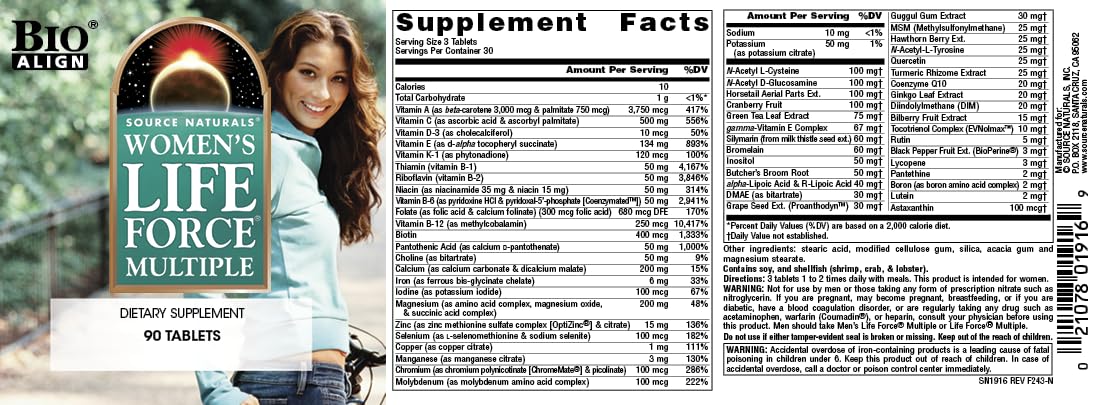 Pre-Order | Arrives in 5–10 Days – Source Naturals Women's Life Force Multiple, Daily Multivitamin & Immune Health Supplement - 90 Tablets