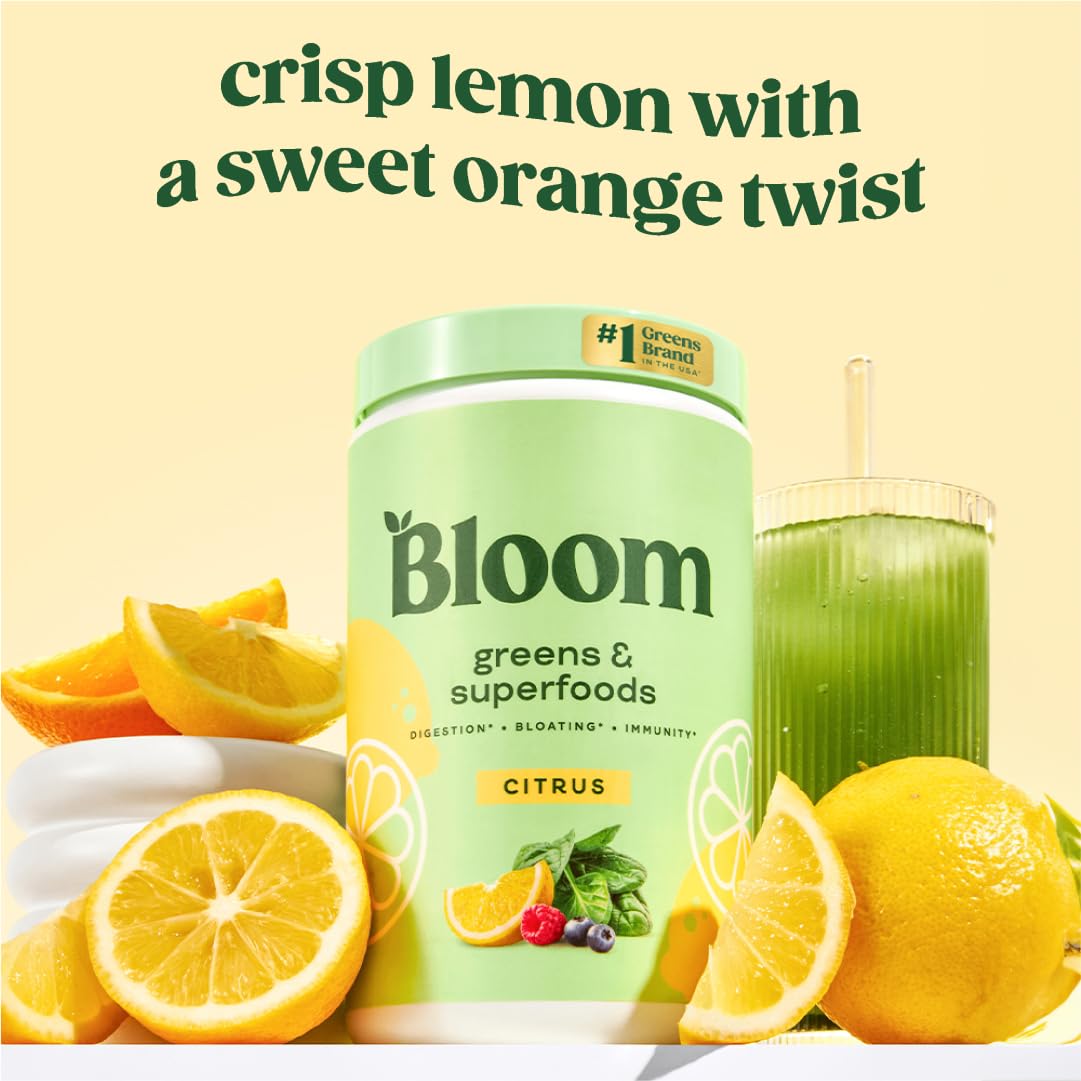 Pre-Order | Arrives in 5–10 Days –
Bloom Nutrition Superfood Greens Powder, Digestive Enzymes with Probiotics and Prebiotics, Gut Health, Bloating Relief for Women, Chlorella, Green Juice Mix with Beet Root Powder, 60 SVG, Citrus