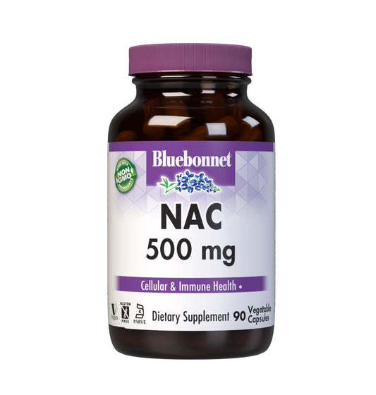 Pre-Order | Arrives in 5–10 Days – Bluebonnet NAC Supplement N-Acetyl-L-Cysteine 500 mg - Antioxidant Cellular Health & Immune Support - Free-Form Amino Acid for Women & Men - Non-GMO, Kosher, Gluten-Free - 90 Vegetable Capsules