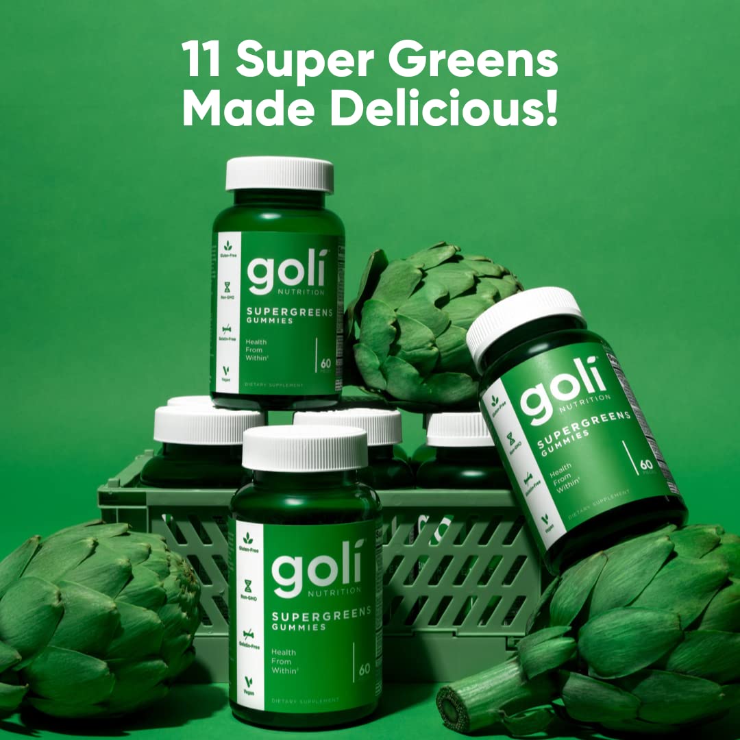 Pre-Order | Arrives in 5–10 Days – Goli SuperGreen Vitamin Gummy - 60 Count - Essential Vitamins and Minerals - Plant-Based, Vegan, Gluten-Free & Gelatin Free - Health from Within, Pack of 1
