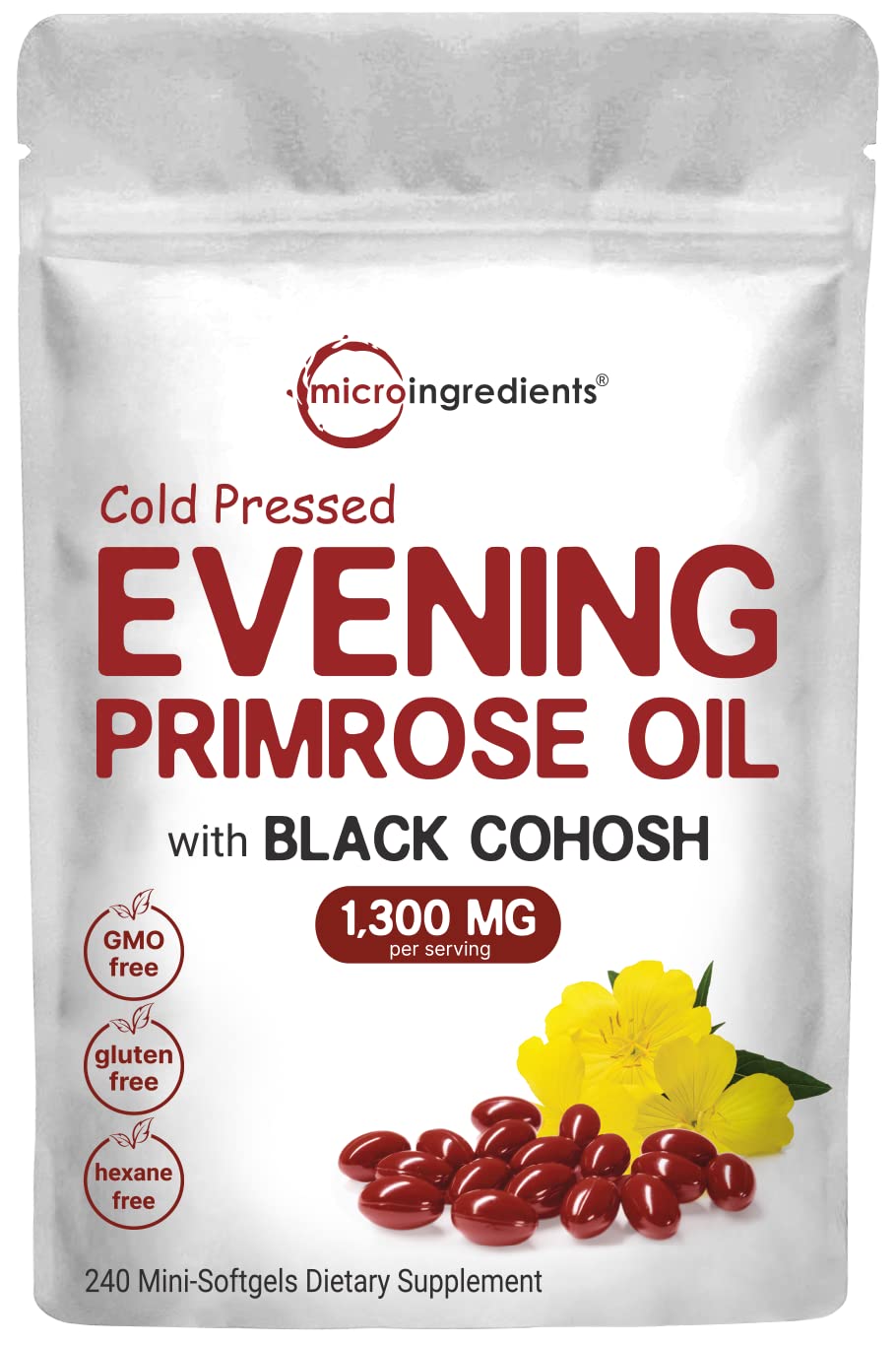 Pre-Order | Arrives in 5–10 Days – Micro Ingredients Evening Primrose Oil 1300mg Per Serving, 240 Softgels | Enhanced with 40mg Black Cohosh Extract, Cold Pressed – 10% Active GLA, Non-GMO, No Gluten, Easy to Swallow