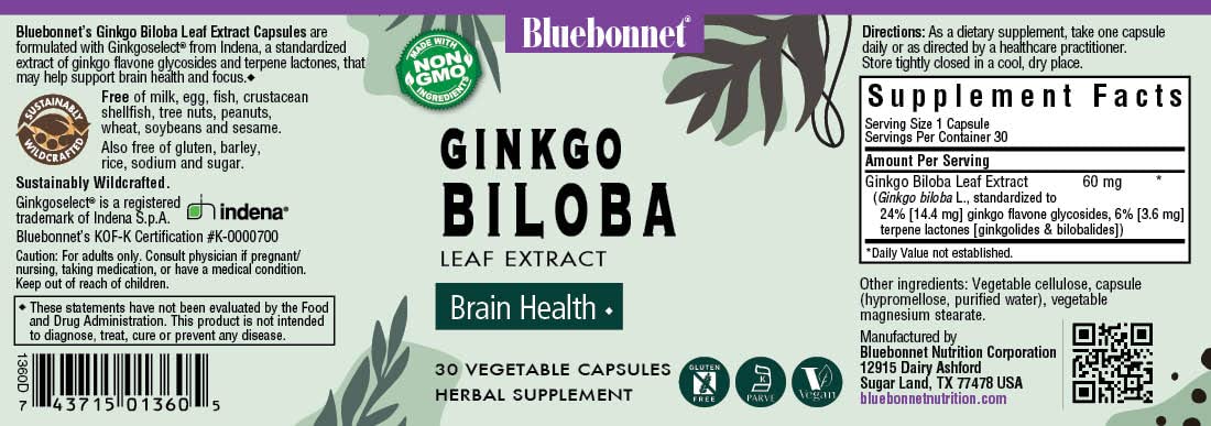 Pre-Order | Arrives in 5–10 Days – BlueBonnet Ginkgo Biloba Leaf Extract Supplement, 30 Count