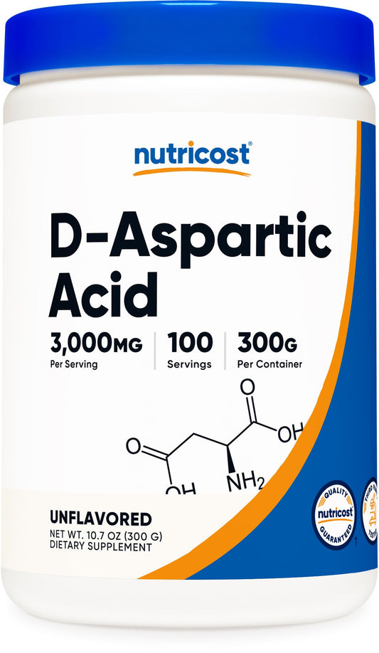 Pre-Order | Arrives in 5–10 Days – Nutricost D-Aspartic Acid (DAA) Powder 300G - Pure D Aspartic Acid