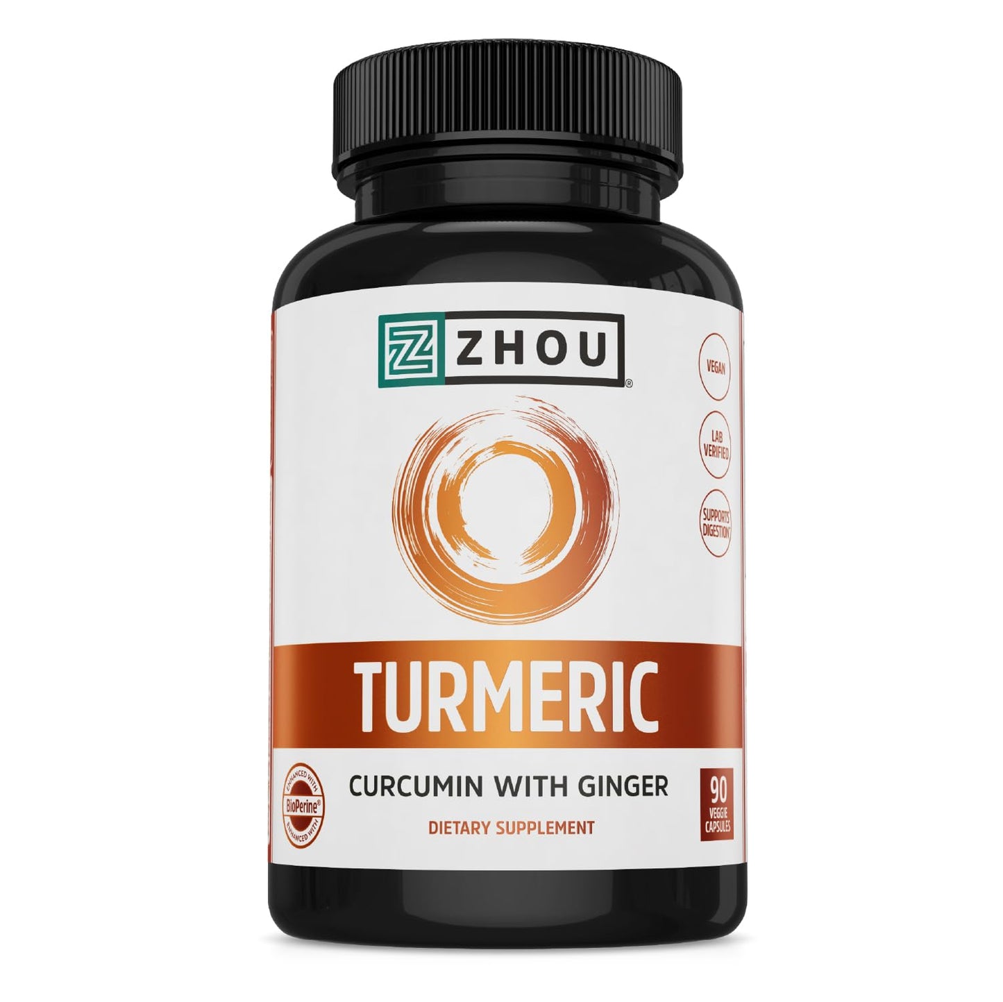 Pre-Order | Arrives in 5–10 Days – Zhou Turmeric Curcumin with Ginger - Turmeric and Ginger Supplement for Women and Men, Curcuminoids with Black Pepper Extract for Digestion and Digestive Health - 90 Veggie Capsules