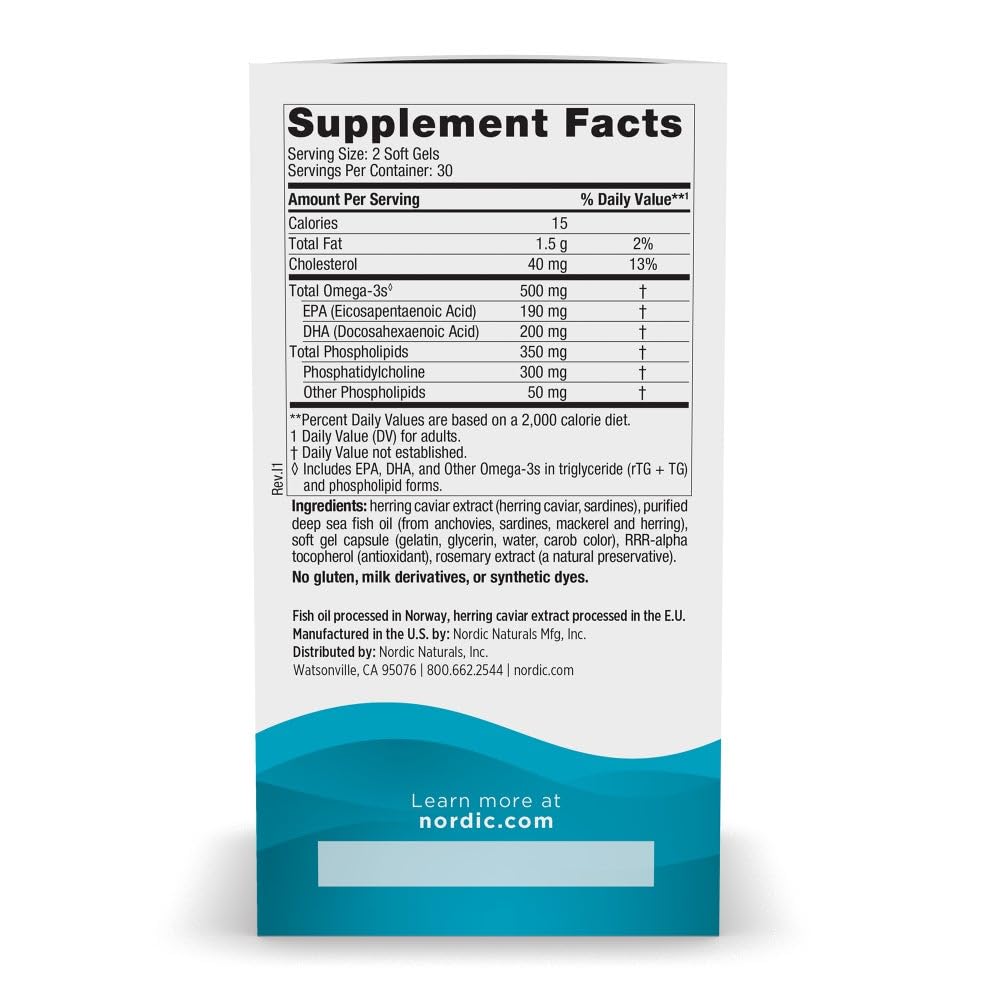 Pre-Order | Arrives in 5–10 Days – Nordic Naturals Omega-3 Phospholipids, Unflavored - 60 Soft Gels - 500 mg Omega-3 & 350 mg Phospholipids - Heart & Brain Health - Small, Easy-to-Swallow Soft Gels - Non-GMO - 30 Servings