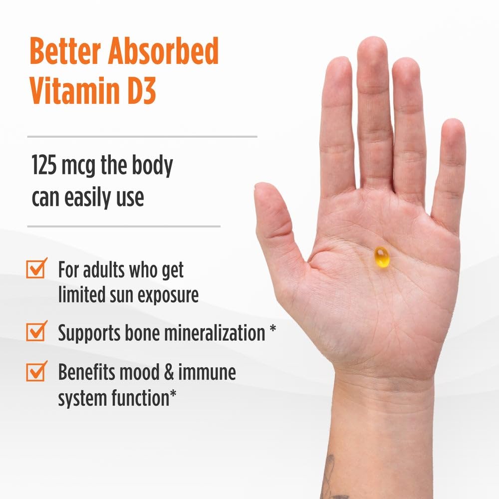 Pre-Order | Arrives in 5–10 Days – Nordic Naturals Vitamin D3 5000, Orange - 200 Mini Soft Gels - Support for Healthy Bones, Mood, & Immune System - Vegetarian - Non-GMO - 200 Servings