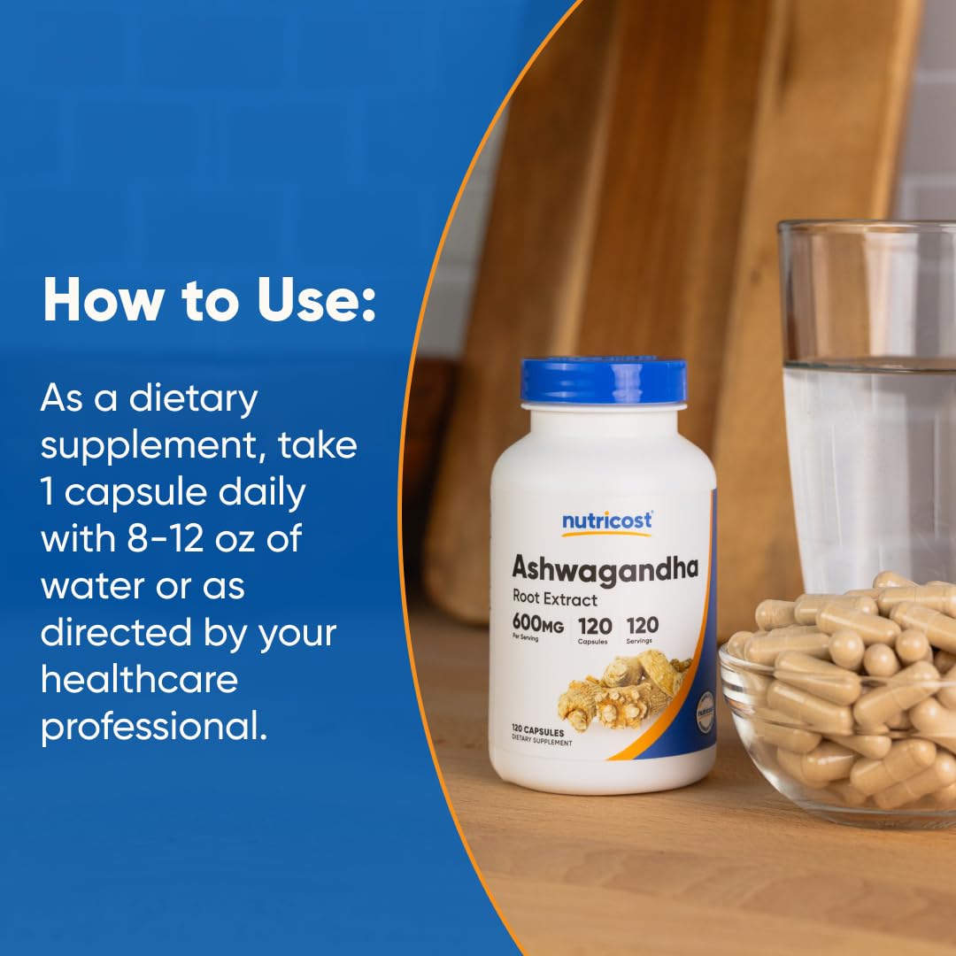 Pre-Order | Arrives in 5–10 Days – Nutricost Ashwagandha Herbal Supplement 600mg, 120 Capsules - Vegetarian, Non-GMO, Gluten Free, Ashwagandha Root