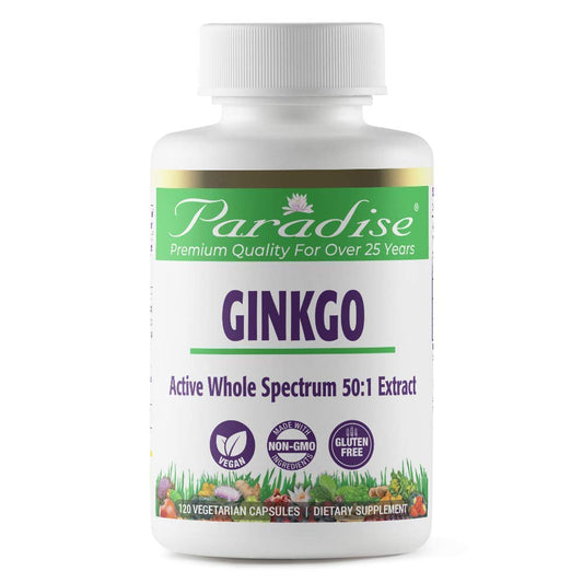 Pre-Order | Arrives in 5–10 Days – Paradise Herbs Ginkgo Biloba Extract, Super Potent, Ultra Pure, Vegan, Non GMO, Gluten Free, 120 Vegetarian Capsules