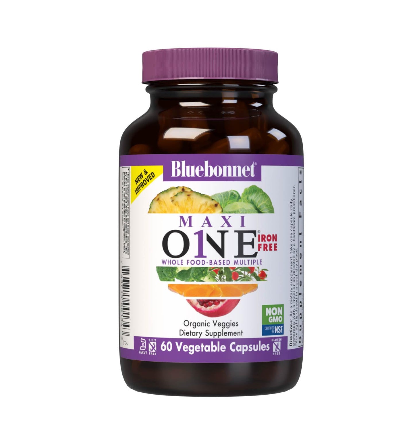 Pre-Order | Arrives in 5–10 Days – Bluebonnet Nutrition Maxi One (Iron-Free), Whole Food Multiple, Enzymes, Energy, Vitality, Gluten-Free, Kosher, Dairy-Free, Vegetarian Friendly, Soy-Free, Non-GMO, 60 Vegetable Capsule, 2 Month Supply