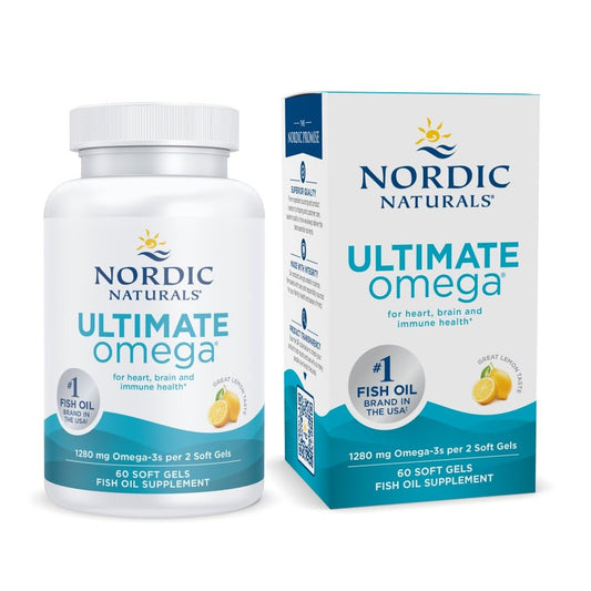 Pre-Order | Arrives in 5–10 Days – Nordic Naturals Ultimate Omega, Lemon Flavor - 60 Soft Gels - 1280 mg Omega-3 - High-Potency Fish Oil Supplement with EPA & DHA - Promotes Brain & Heart Health - Non-GMO - 30 Servings