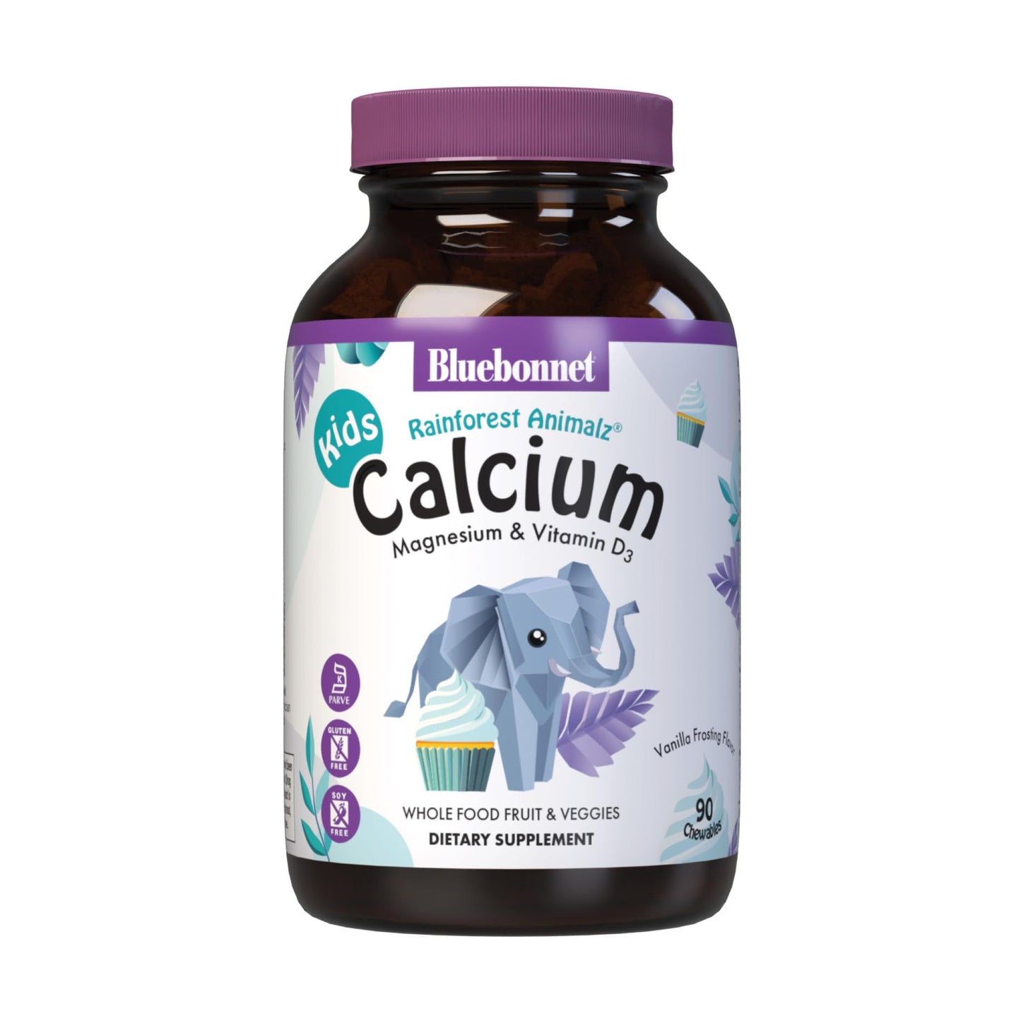 Pre-Order | Arrives in 5–10 Days – BlueBonnet Super Earth Rainforest Animalz Calcium Magnesium And Vitamin D3 Chews, Natural Vanilla Frosting, White, 90 Count