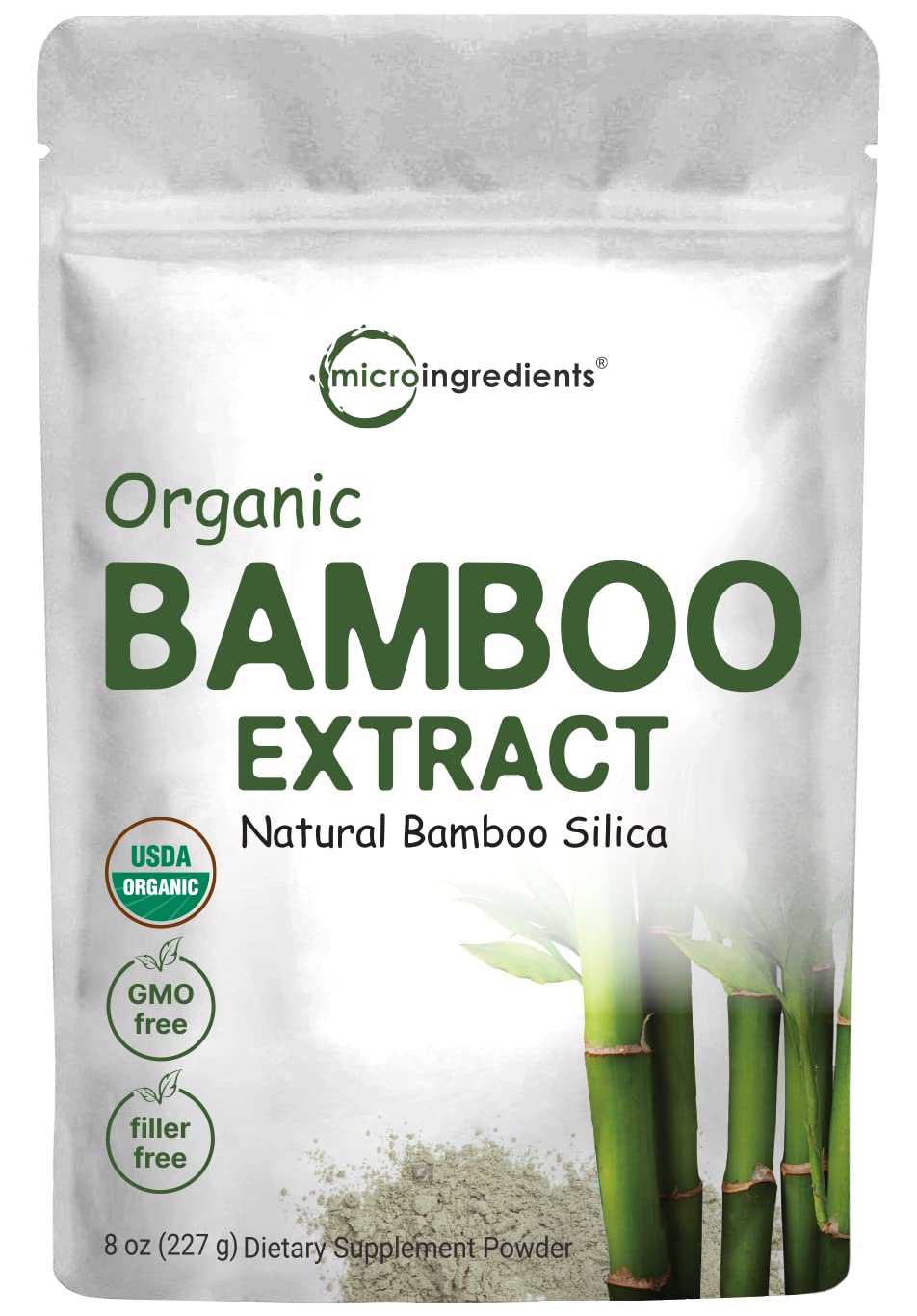 Pre-Order | Arrives in 5–10 Days – Micro Ingredients Organic Bamboo Extract Powder, 8 Ounce (1 Year Supply), Rich in Silica and Minerals, Supports Healthy Skin, Nail, Hair, Joints and Bones, Non-GMO and Vegan Friendly