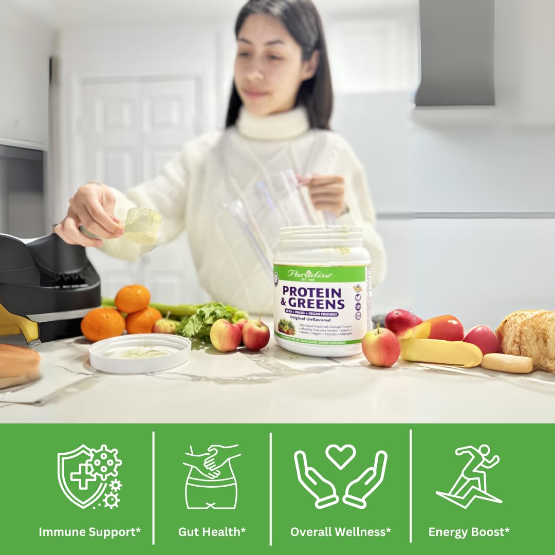 Pre-Order | Arrives in 5–10 Days – Paradise Herbs ORAC Energy Protein & Greens Powder, Antioxidant Power of 24 Servings of Fruits & Vegetables in 1 Scoop + 20g Protein, Unflavored, 15 Servings