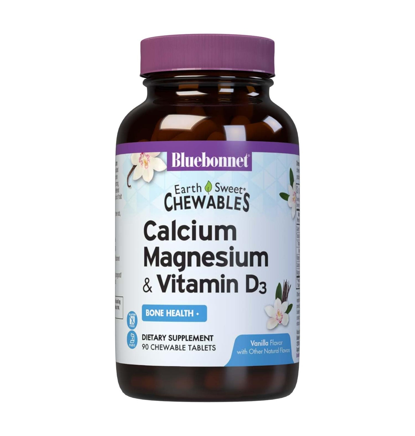 Pre-Order | Arrives in 5–10 Days – Bluebonnet Nutrition Calcium Magnesium Plus Vitamin D3 Earthsweet, Bone Health & Muscle Relaxation, Soy-Free, Gluten-Free, Kosher Certified, Dairy-Free, 90 Vanilla Flavored Chewable Tablets